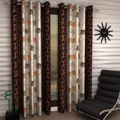 Modern Brown Polyester Curtains for 9 Feet Long Doors – Pack of 2