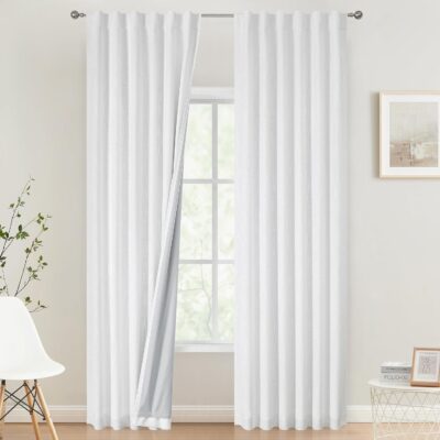 Modern White Blackout Curtains for Bedrooms and Living Rooms – 84 Inch