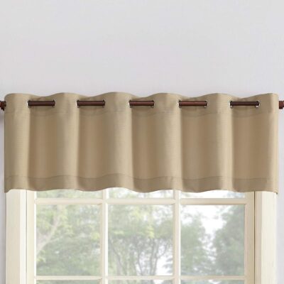 Montego Taupe Textured Grommet Kitchen Curtain Valance – 56″ x 14″