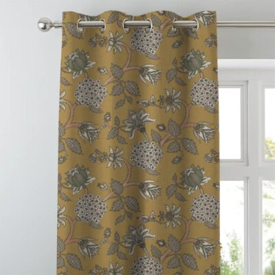 Mustard Yellow Satin Curtains Set for Room Darkening and Garden Charm