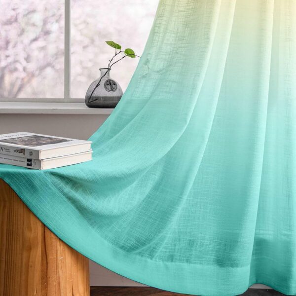 Ombre Linen Sheer Curtains for Stylish Living Spaces in Yellow and Sky