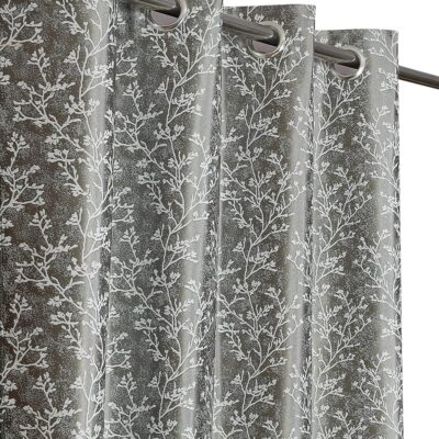 Premium Grey Room Darkening Curtains with Camrin Leaves Design – Pack of 2