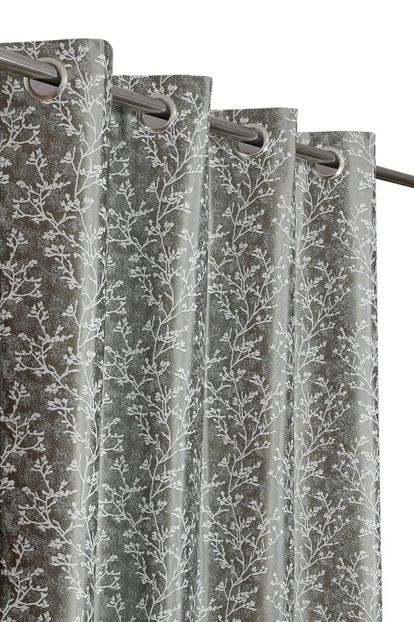 Premium Grey Room Darkening Curtains with Camrin Leaves Design - Pack of 2