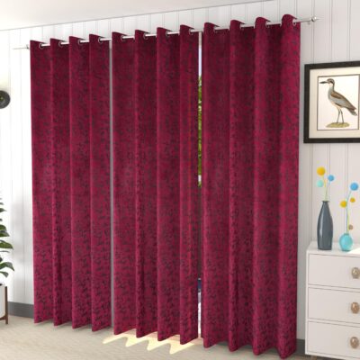 Premium Velvet Suede Floral Grommet Curtains for Room Darkening in Wine