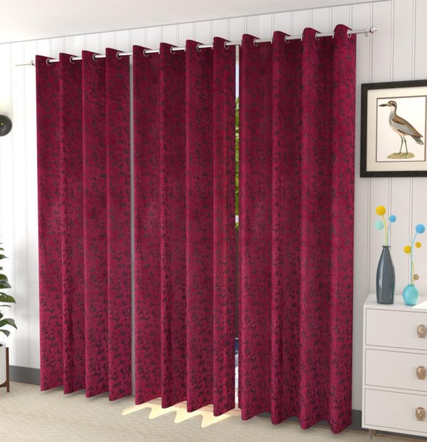 Premium Velvet Suede Floral Grommet Curtains for Room Darkening in Wine