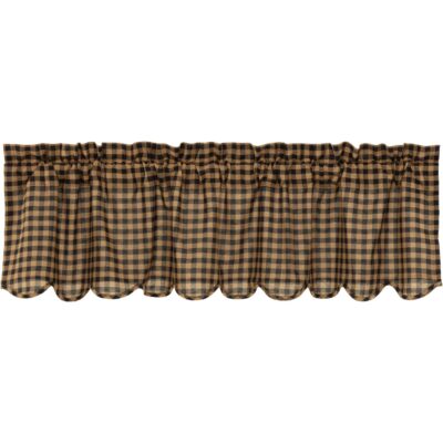 Raven Black Cotton Check Valance for Primitive Kitchen Decor in 16×60 Size