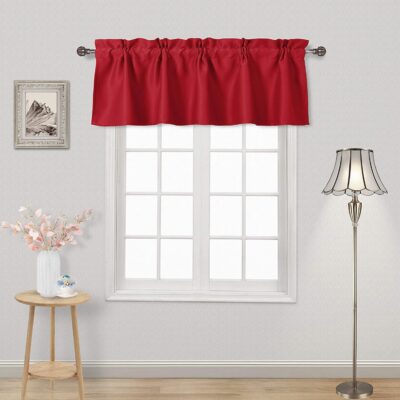 Red Christmas Valance for Kitchen Window – Blackout Curtains 52×14 Inch