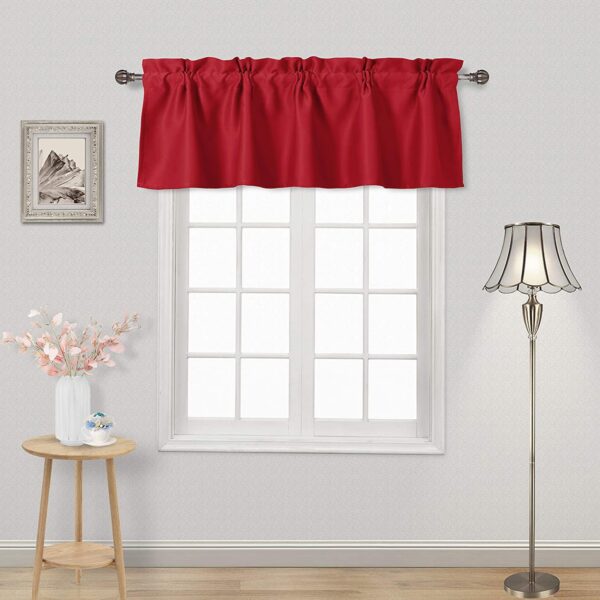 Red Christmas Valance for Kitchen Window - Blackout Curtains 52x14 Inch