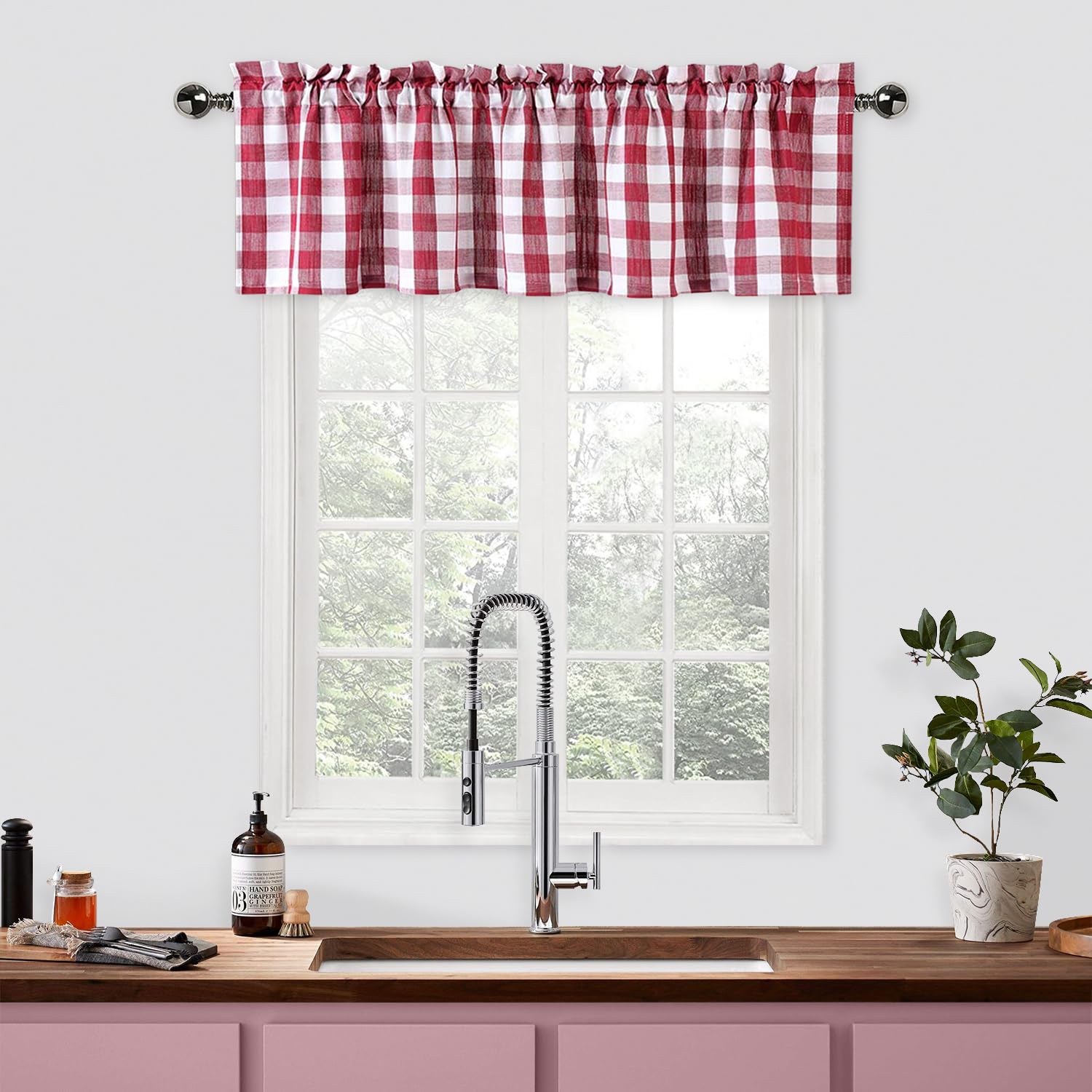 Charming Red and White Buffalo Check Valances for Your Kitchen and Bathroom Decor