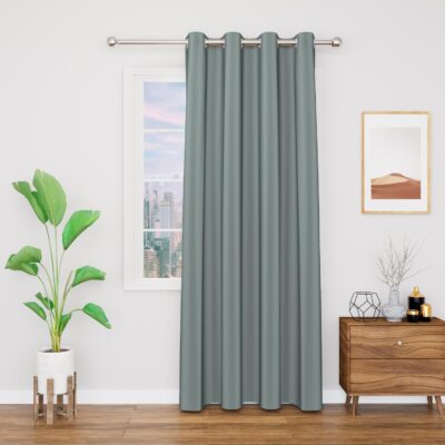 Room Darkening Grey Blackout Curtain with Tie Back – Thermal Insulated and Noise Reducing