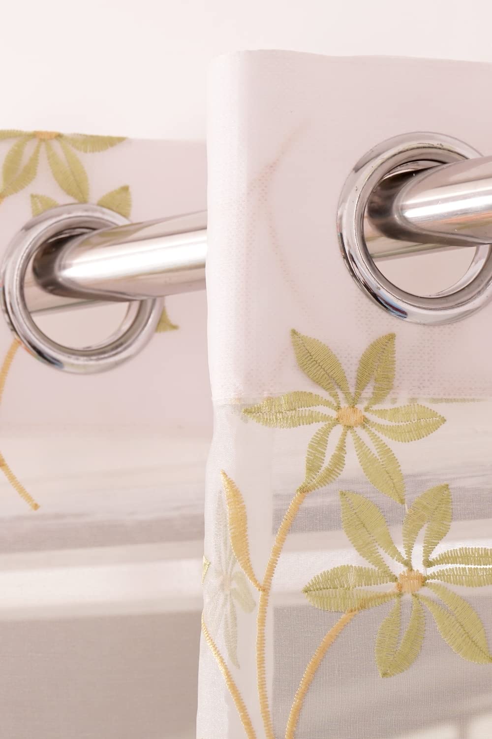 Charming Sheer Tissue Embroidered Curtains with Vintage Floral Grommet Design