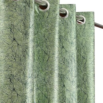 Softy Texture 7 Feet Green Polyester Blackout Curtains for Bedroom & Living Room