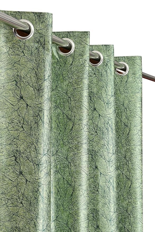 Softy Texture 7 Feet Green Polyester Blackout Curtains for Stylish Living Spaces