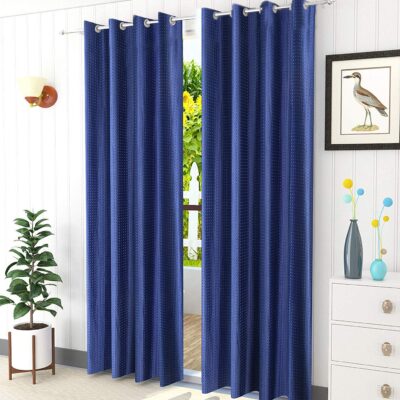 Solid Blue Polyester Window Curtains – Elegant 5ft Grommet-Top Panel