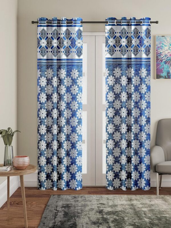 Solimo Majestic Mandala Blue Opaque Curtains - Elegant 9 Feet Grommet Pair