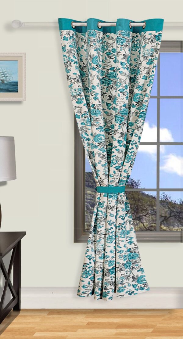 Stylish 100% Cotton Door Curtain for Bedroom & Living Room - Blue