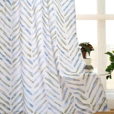 Stylish 100% Cotton Room Darkening Curtains with Watercolor Chevron Print