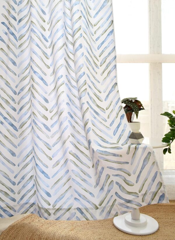 Stylish 100% Cotton Room Darkening Curtains with Watercolor Chevron Print