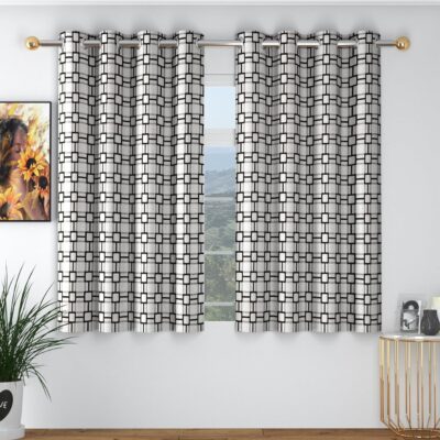 Stylish 2-Piece Printed Eyelet Curtains for Room Darkening – White and Blue