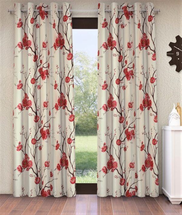 Stylish 3D Tulips Eyelet Door Curtains in Red - 7 Feet Length