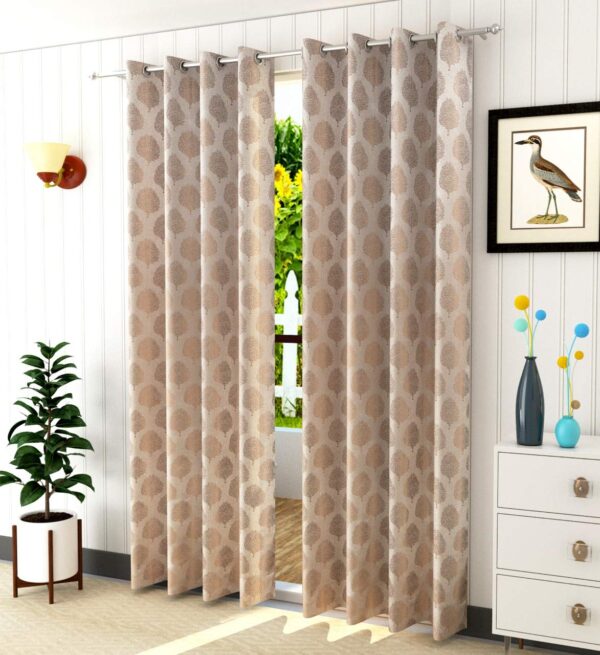 Stylish 7 Feet Long Beige Curtains for Doors and Windows - Set of 2