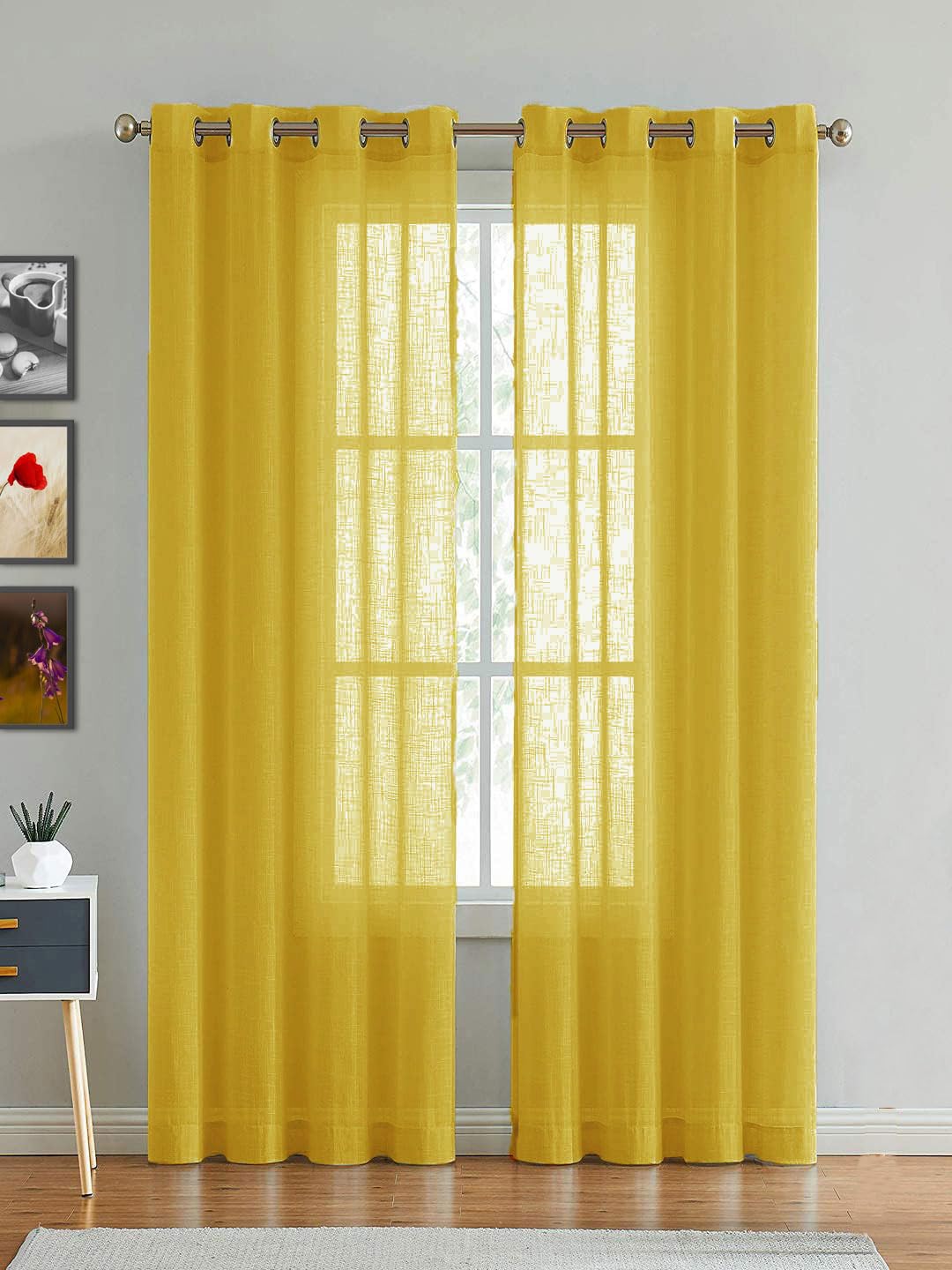 Transform Your Living Room with Stylish 7ft Mustard Grommet Curtains Set