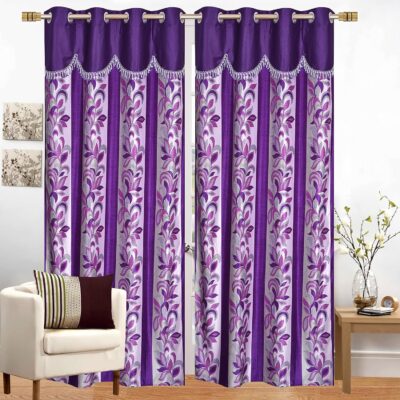 Stylish 9 Feet Purple Frill Curtains – Pack of 2 for Home Decor