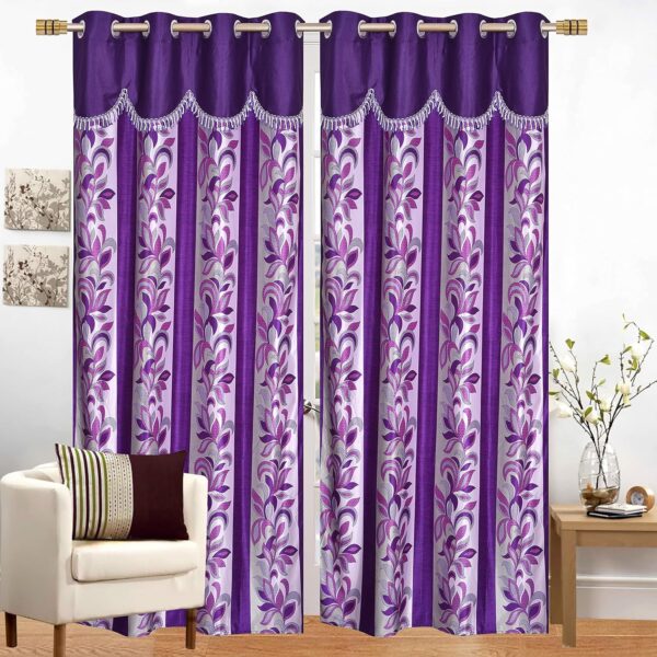 Stylish 9 Feet Purple Frill Curtains - Pack of 2 for Home Decor