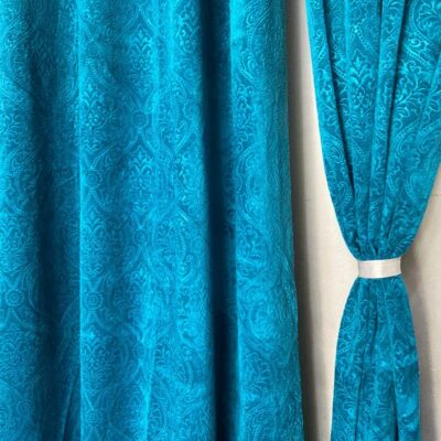 Stylish Aqua Velvet Eyelet Curtains for Living Room and Office Decor