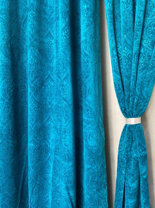 Stylish Aqua Velvet Eyelet Curtains for Living Room and Office Decor