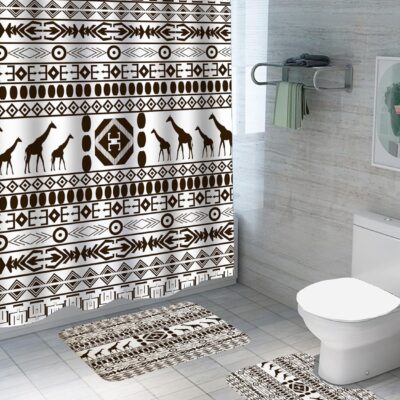 Stylish Black & White Boho Shower Curtain and Bathroom Mat Set