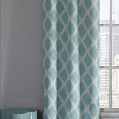 Stylish Blue Cotton Eyelet Curtain for Bedroom and Living Room Decor