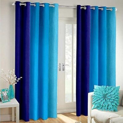 Stylish Blue Polyester Blend Eyelet Door Curtains – Set of 2, 9 ft