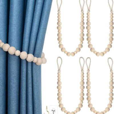 Stylish Boho Curtain Tiebacks with Wooden Beads for Home and Office Decor