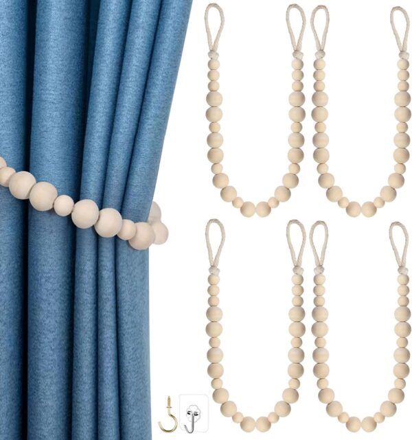 Stylish Boho Curtain Tiebacks with Wooden Beads for Home and Office Decor