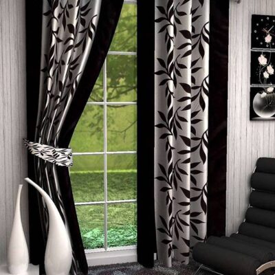 Stylish Coffee Floral Eyelet Curtains – Premium Polyester Set of 1