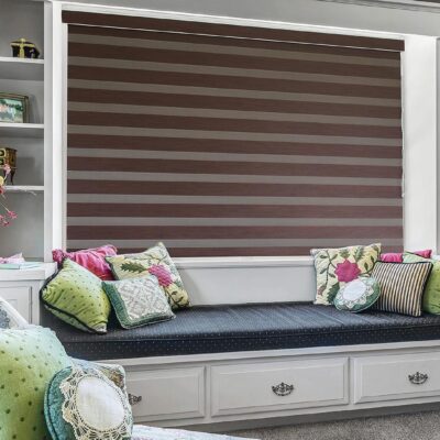 Stylish Coffee Polyester Zebra Blinds for Windows – W130xH150cm