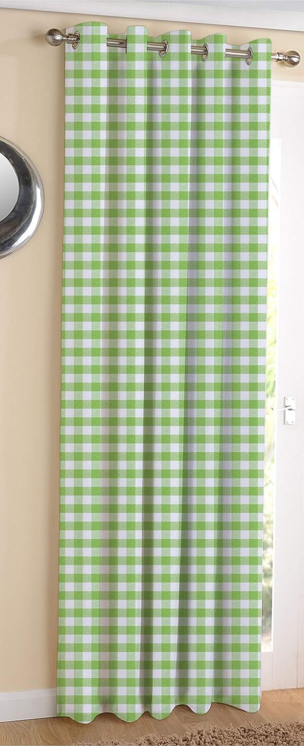 Stylish Green Checks Cotton Blackout Curtains for 9ft Doors - AIRWILL