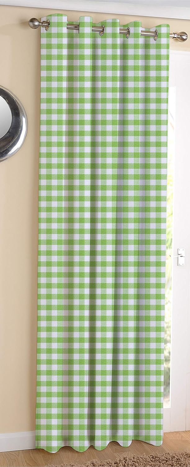 Stylish Green Checks Cotton Blackout Curtains for Elegant 9ft Doors