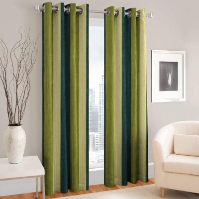 Stylish Green Polyester Blend Eyelet Curtains – Set of 2 for Modern Homes