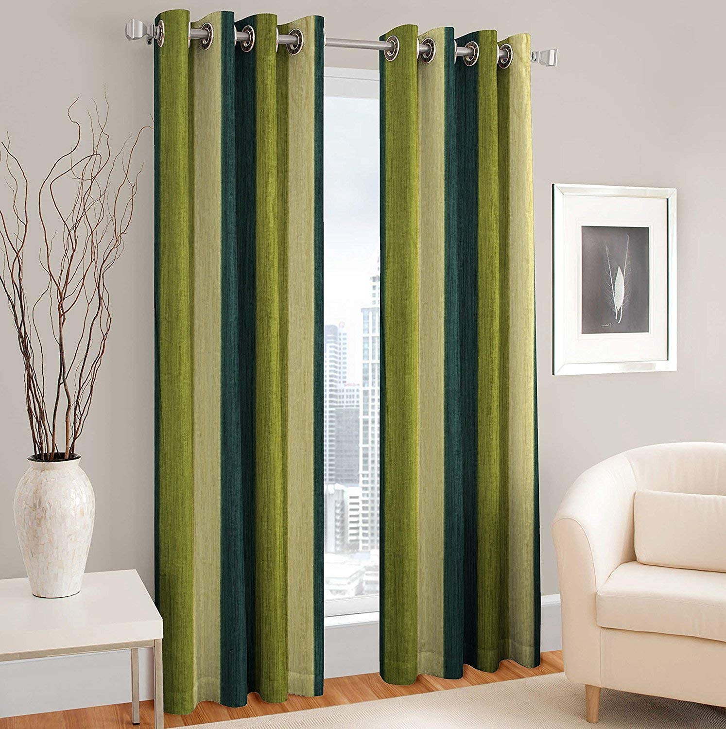 Transform Your Space with Stylish Green Polyester Blend Eyelet Curtains Set