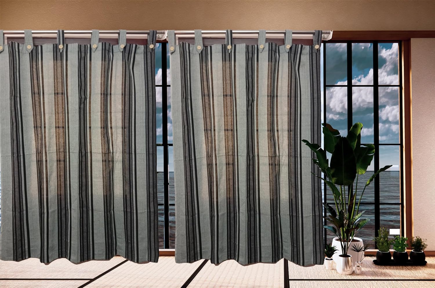 Stylish Grey Black Striped Cotton Curtains: Easy Tab Top Installation Guide