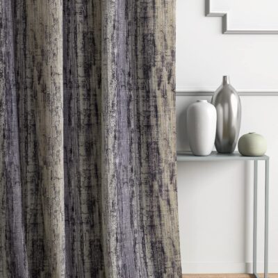 Stylish Grey Polyester Curtains – Room Darkening Digital Print Stripes & Checks