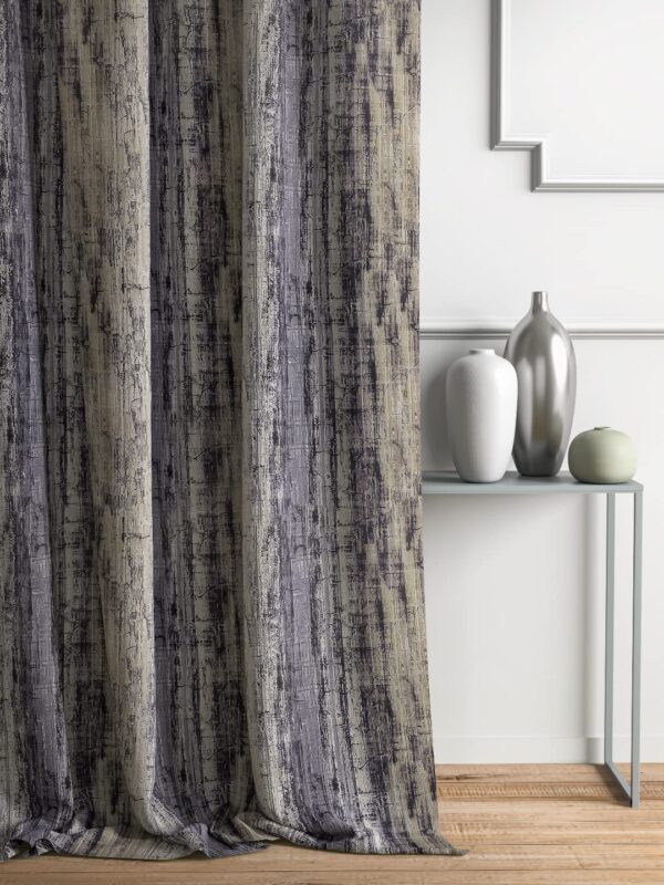 Stylish Grey Polyester Curtains - Room Darkening Digital Print Stripes & Checks