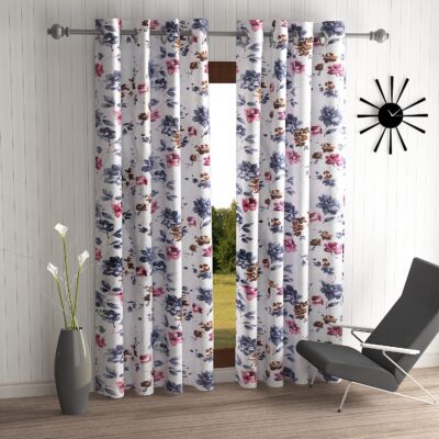 Stylish Grey Polyester Door Curtains – Home Sizzler Windflower 2 Piece Set