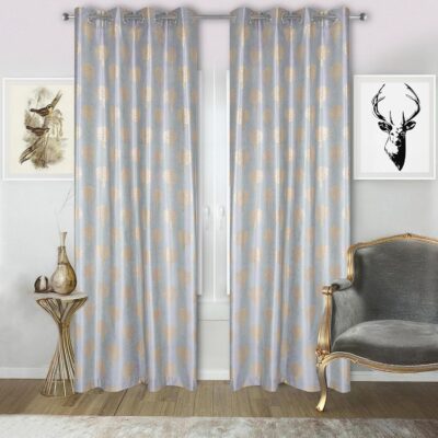 Stylish Grey Room Darkening Eyelet Curtains Set for Bedroom and Living Room