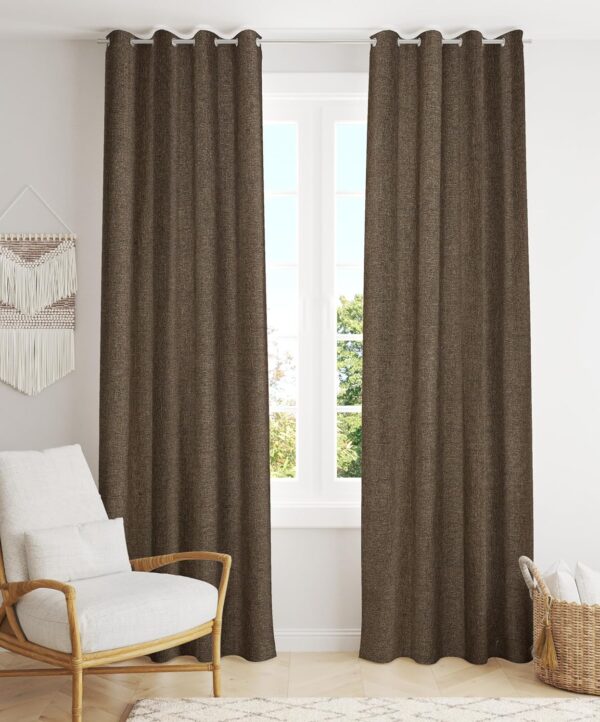 Stylish Jute Curtains for Windows | Breathable Eyelet Parda in Coffee Color