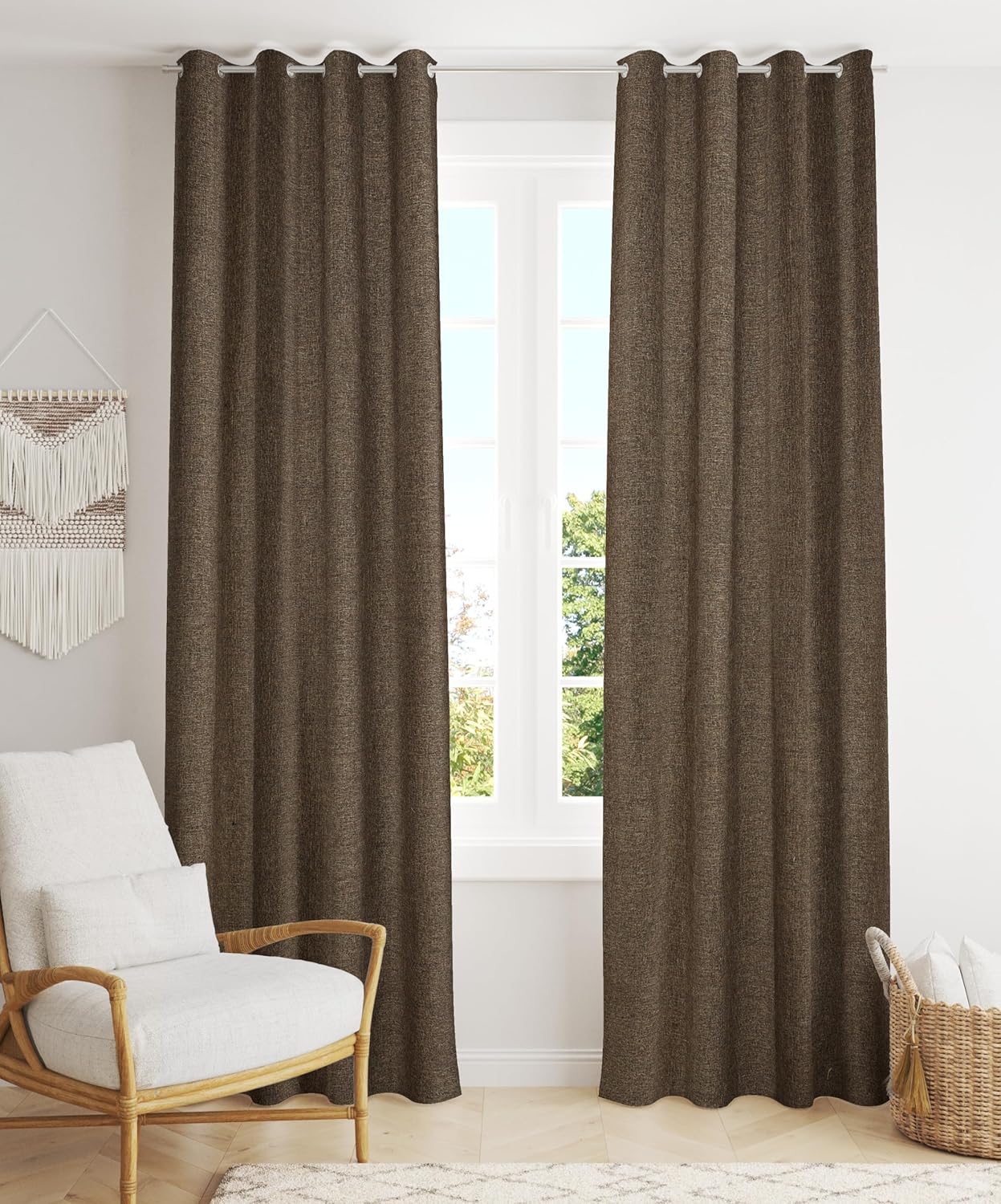 Stylish Coffee Jute Curtains: Breathable Eyelet Parda for Elegant Windows