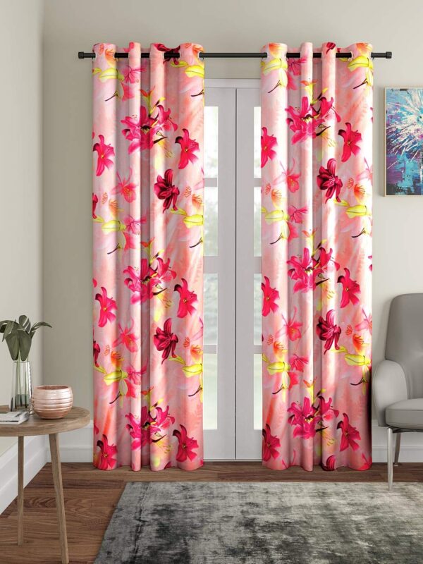 Stylish Pink 3D Flower Eyelet Door Curtains - 7 Feet Polyester Decor