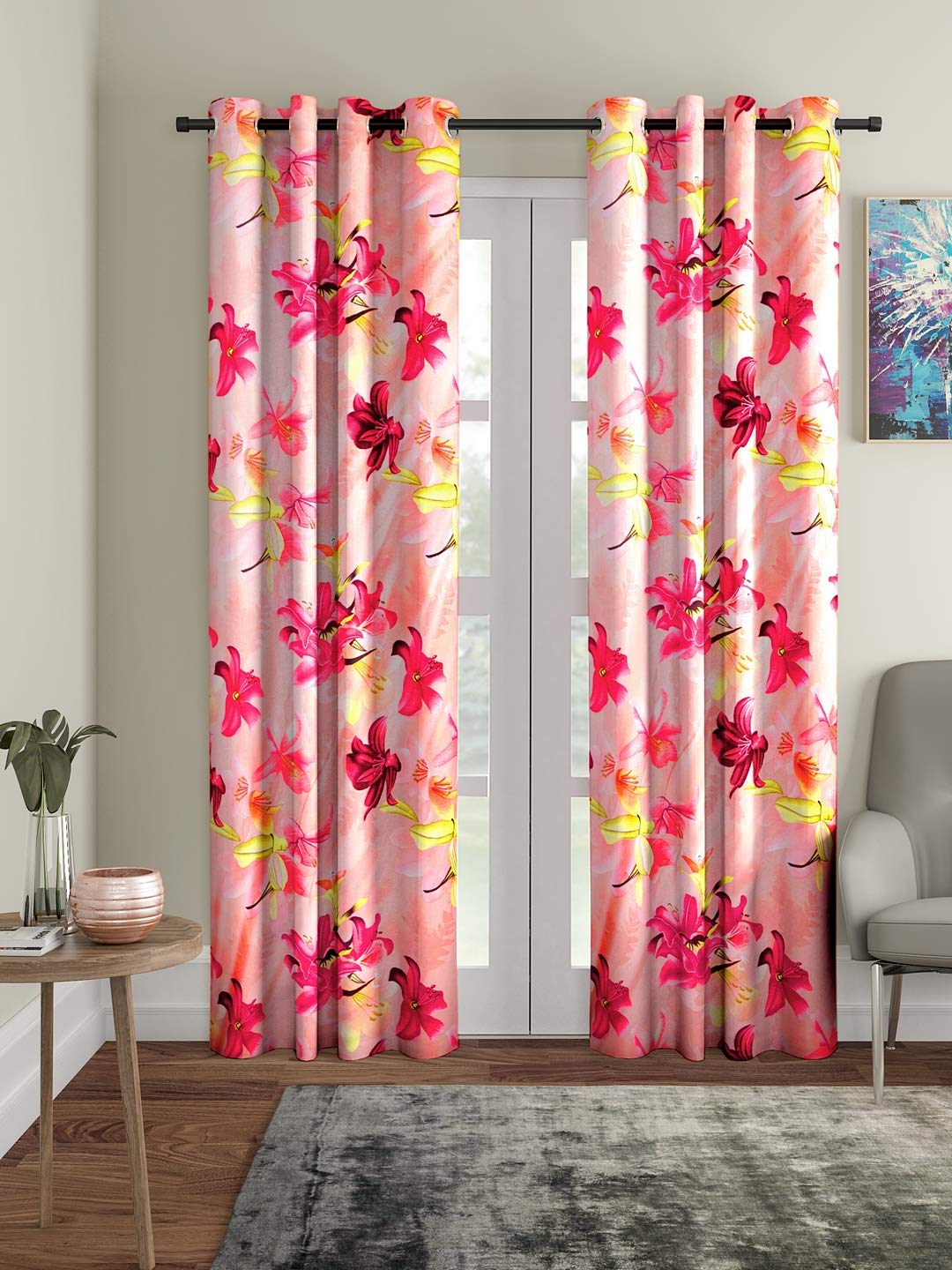 Stylish Pink 3D Flower Eyelet Door Curtains: Perfect Decor for Your Home